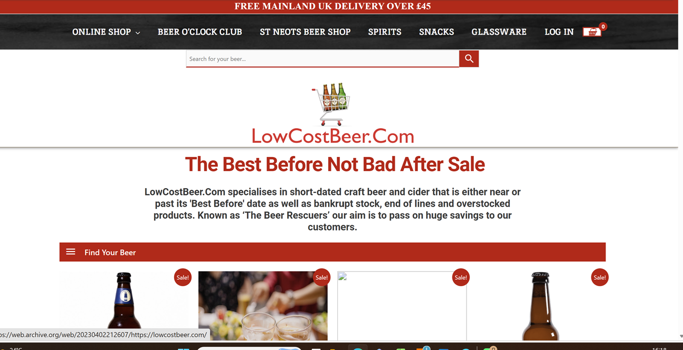 The former LowCostBeer WooCommerce homepage