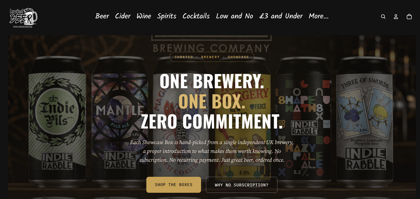 The rebuilt LowCostBeer Shopify homepage